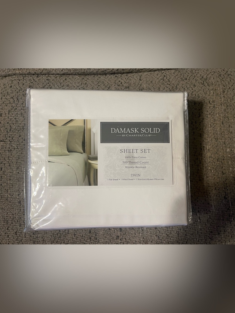 Damask Solid Twin Sheet Set by Charter Club - White, brand new